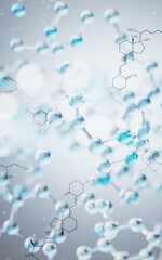 Transparent molecules background, 3d rendering.