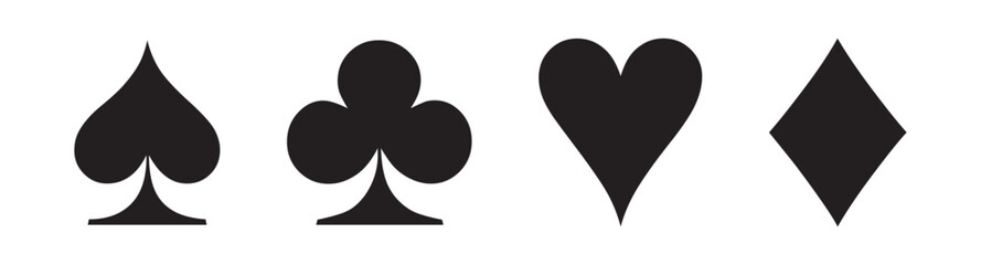 Suit deck of playing cards on white background. Vector icon set. Cards symbols. Diamodns, hearts, clubs, spades symbol or sign set.