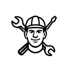 Repairman Logo With Tools, Crossed Wrench and Screwdriver Behind Head