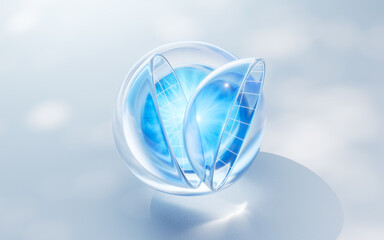 Transparent medical contact lens, 3d rendering.
