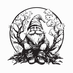 Forest Gnome Vector. Forest Gnome Black White Stock Illustrations on white background.