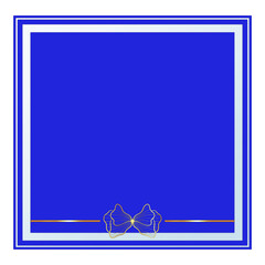 Blue Square Text Frame with Glass Effect and Gold Ornament, Isolated on White Background