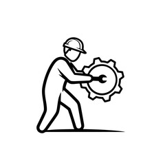 Repairman Logo, Repairman Fixing a Gear, Black Shape