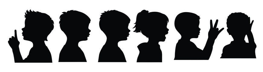Fototapeta premium Children Silhouettes Showing Different Hand Gestures