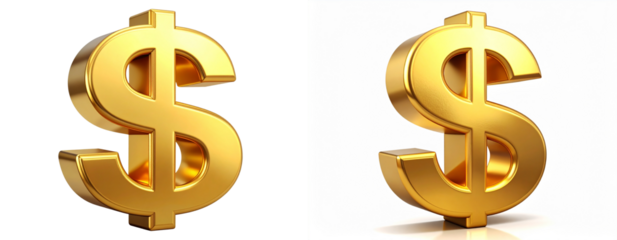 Golden Dollar Sign Symbol Isolated on Transparent Background PNG