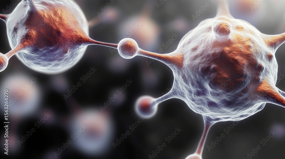 Poster intricate neuron cell structures and connections in high detail scientific imagery background design
