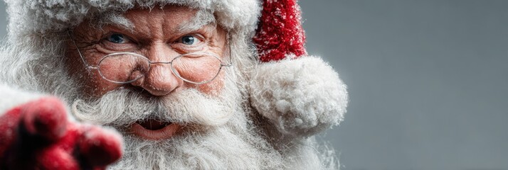 Santa Claus directs holiday cheer during a festive celebration in a cozy indoor setting with rich decorations and warm lights
