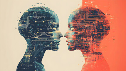 Split Human and AI Head with Circuit Patterns Representing Integration, Collaboration, and Innovation in Business Technology and Digital Transformation Concepts 62670115 1