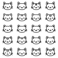 A set of black and white cat icons, including simple outline heads of kittens, is available, along with a collection of emoji symbols