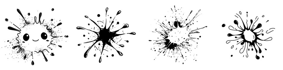 A minimal style paint splatter icon featuring black lines on a white background is suitable for artistic concepts