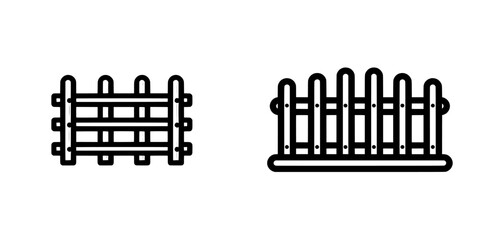 Modern icon of a wooden fence in minimal outline style, featuring an editable stroke for customization