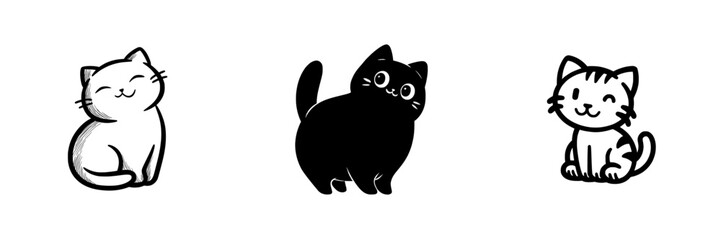 Modern illustration of a simple black and white cat icon