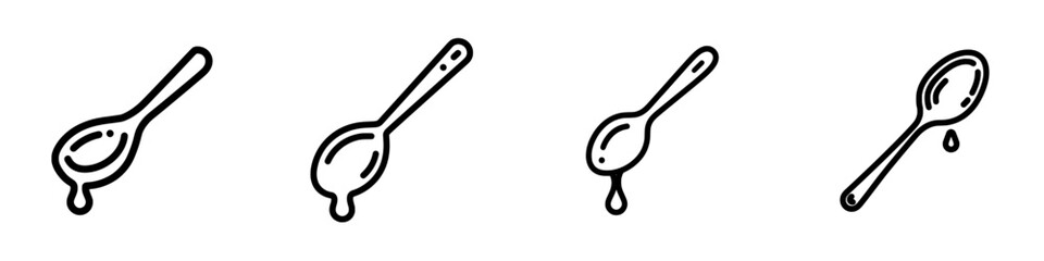 A simple line icon featuring a spoon with liquid dripping from it