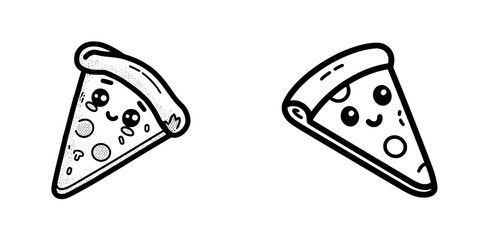 A pizza slice symbol is depicted in black outline on a white background