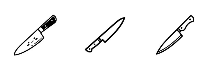 A chef's knife icon is depicted in a simple, monochromatic design
