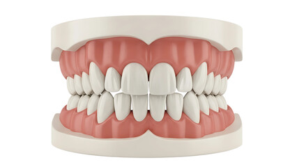 Obraz premium 3D model of a human jaw with teeth and gums, isolated on white background.