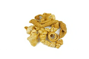 Crispy Pork Rind Strips Isolated on White Background