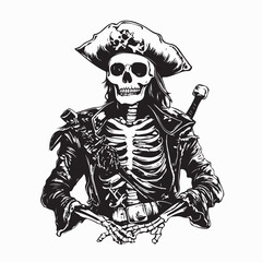 Scary Pirate Skull with Hat and Eye Patch Vector Illustration