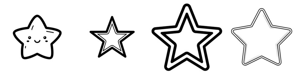 A simple black and white line art icon of a five-pointed star is outlined for use as a favorite, rating, or symbol