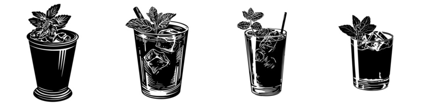 A mint julep black silhouette icon represents a soft drink in simple modern art