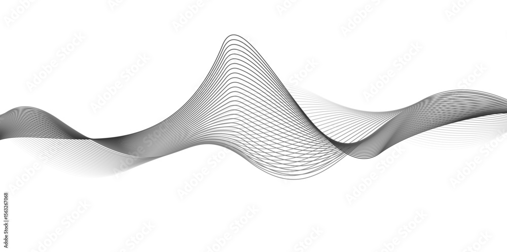 Poster minimal abstract flowing wave – clean black and gray line vector background.
