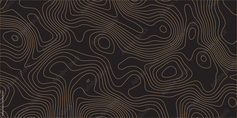 Poster brown topographic pattern on dark background – minimal terrain map vector.