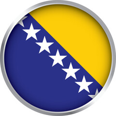 3D circular icon of Bosnia and Herzegovina flag with yellow triangle and white stars on blue diagonal field


