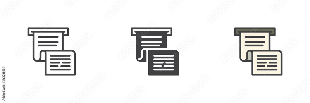 Poster invoice or paycheck icon set in line, solid and filled outline style
