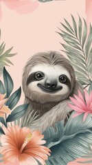Obraz premium Realistic vintage drawing of sloth wildlife animal mammal.