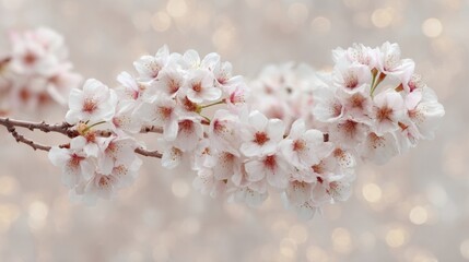 Blooming cherry blossoms whisper ethereal tales of Hanami and delicate transience in a serene pastel symphony