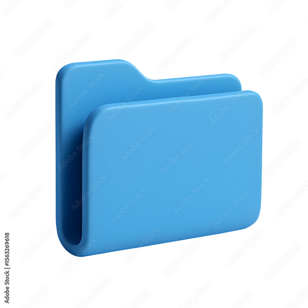 Poster 3d blue file folder floating on black background, symbolizing data storage, conceptual design