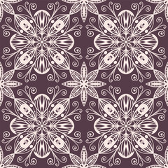 Seamless pattern with light flowers on pastel purple background. Floral ornament. Vector. Template for design invitation, background, wallpaper, textile, wallpaper, packaging