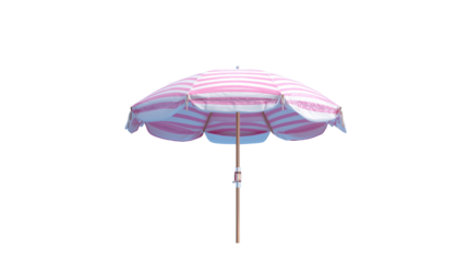 Stylized 3D beach umbrella with holographic wifi symbol hovering above, tech-travel fusion, transparent PNG