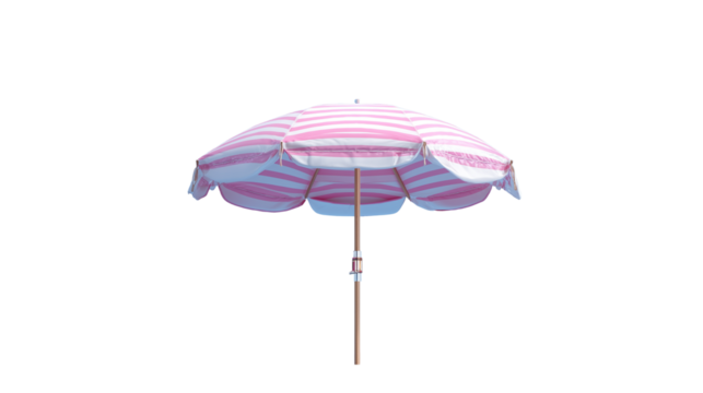Stylized 3D beach umbrella with holographic wifi symbol hovering above, tech-travel fusion, transparent PNG
