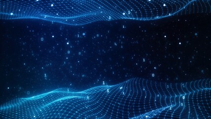 Abstract digital background with flowing lines and binary code