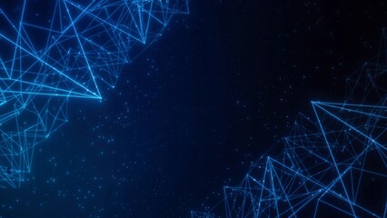 Abstract Blue Background with Geometric Lines and Sparks of Light