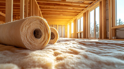Close-up of high-quality mineral wool batts highlighting dense fibrous texture and thermal acoustic insulation properties, ideal for energy-efficient residential construction and soundproofi15057541 2