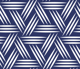 Geometric design with white spiral lines on a blue background, in an intricate modern style. Seamless repeating pattern. Abstract vector illustration for textiles, packaging, and covers.