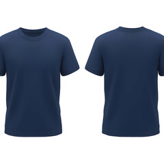 Navy blue t-shirts displayed front and back on a black background, showcasing apparel design, and mockup purposes
