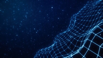 Blue Digital Wave with Grid Patterns and Stars in the Background