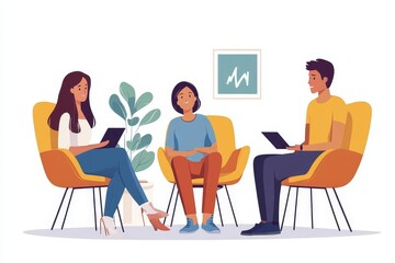 Psychologist talking with a couple during a mental therapy session, guiding them to explore emotional issues and find solutions, Generative AI