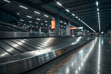 Fototapeta premium Modern Empty Airport Baggage Claim Area with Bright Lighting