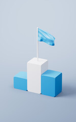 Competition rankings podium steps with flag on it, 3d rendering.