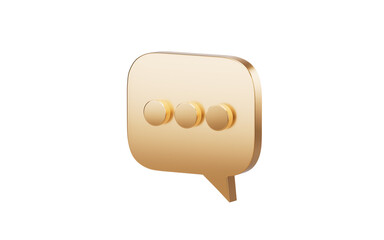 Golden speaking bubble icon, 3d rendering.