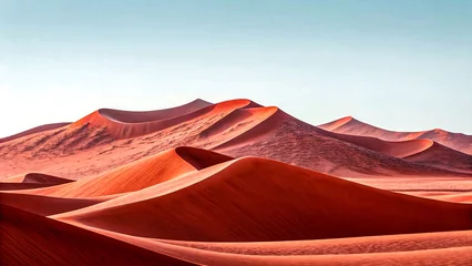 Gordijnen Red sand dunes in desert landscape under clear sky with smooth natural curves  © Sajjad
