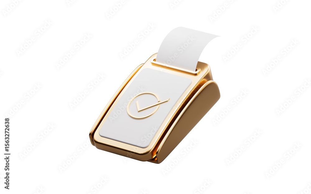 Poster golden pos machine with payment concept, 3d rendering.
