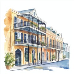 New Orleans . New Orleans  hand drawn watercolor illustration