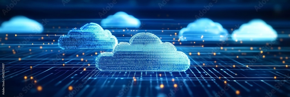 Poster abstract cloud technology network with data storage and communication solutions illustration