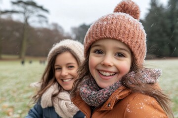 Happy holidays. Mum and daughter playing together in the park, Generative AI