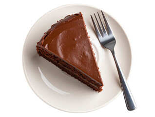  Decadent Chocolate Cake Slice with Fork on Plate – Transparent PNG